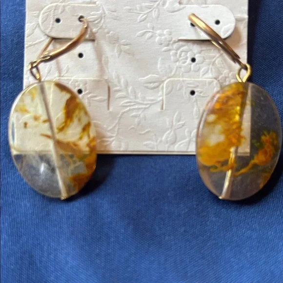 Butter Gold and Silver Oval Earrings - Picture 2 of 4